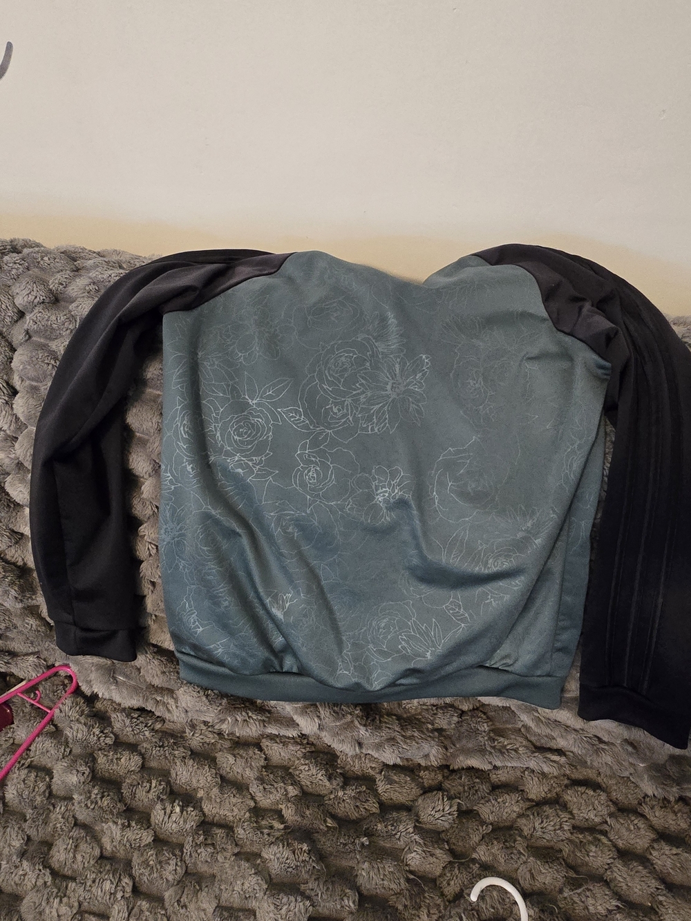 Large Adidas Floral Track Jacket in Teal and Black - Picture 2 of 3